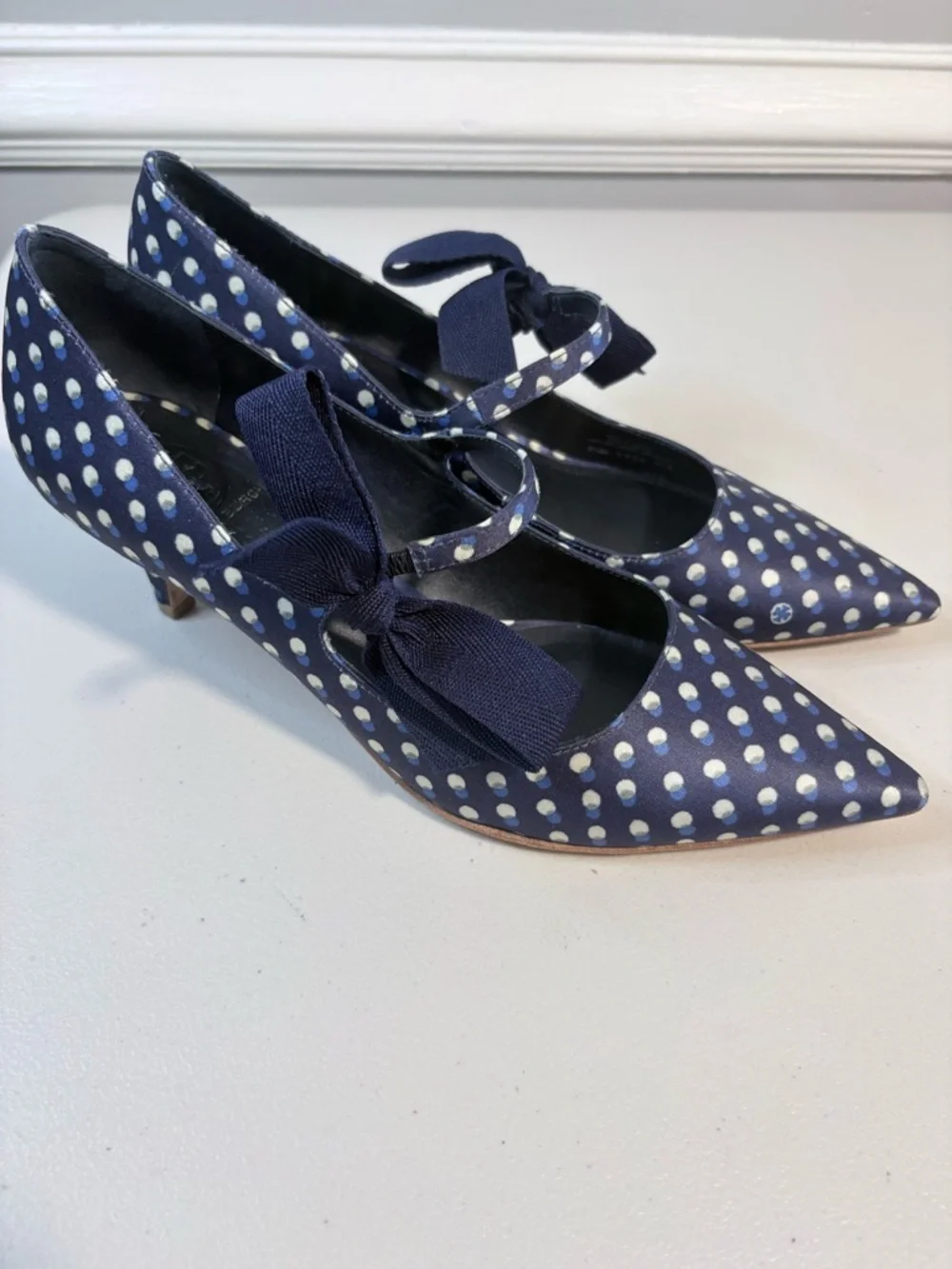 Tory Burch Navy Polka Dot Bow Mary Jane Pumps